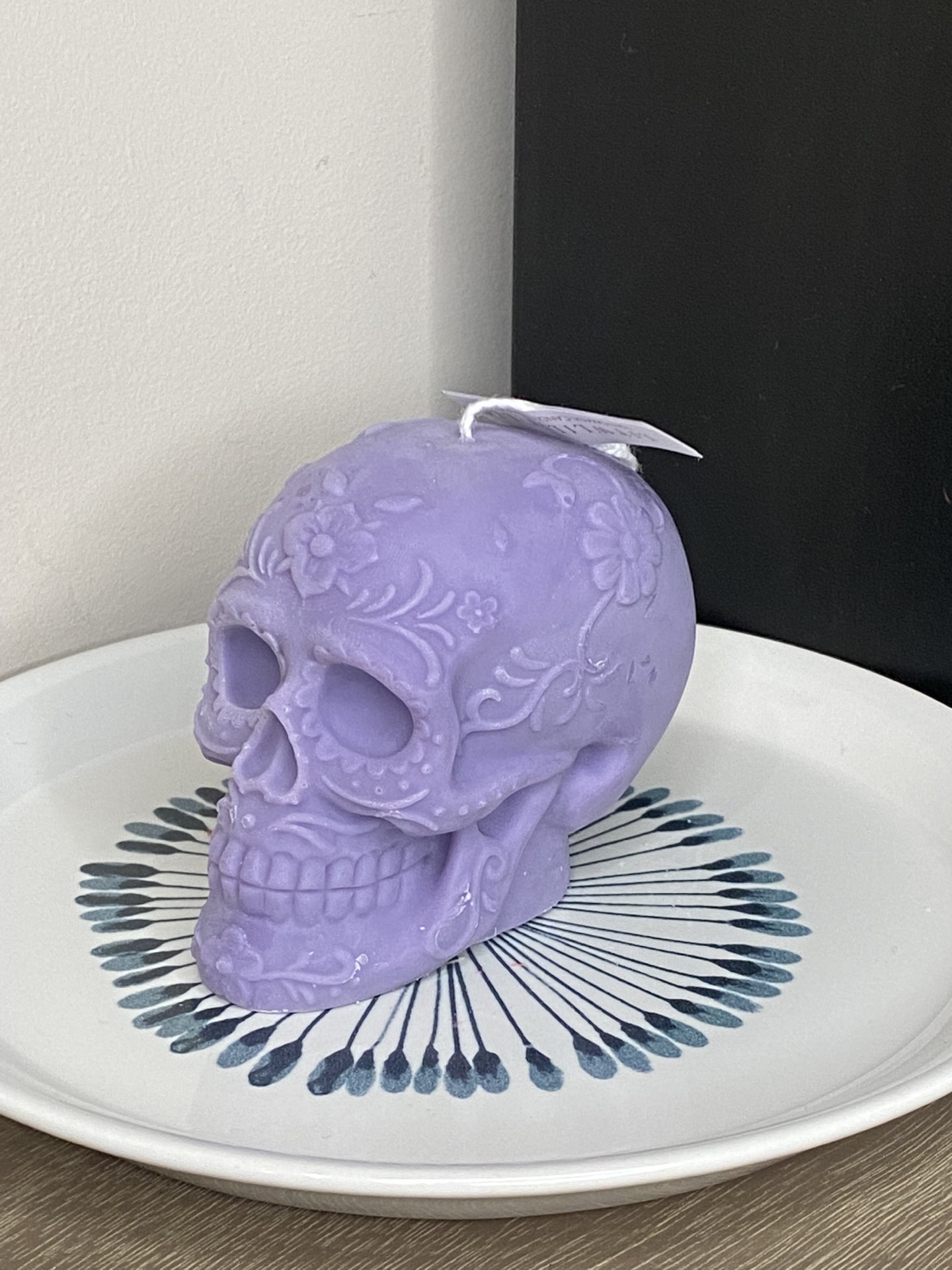 Dia De Los Muertos Flower Skull Candle