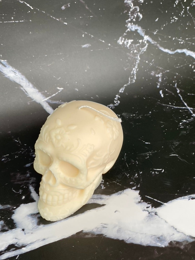 Dia De Los Muertos Flower Skull Candle