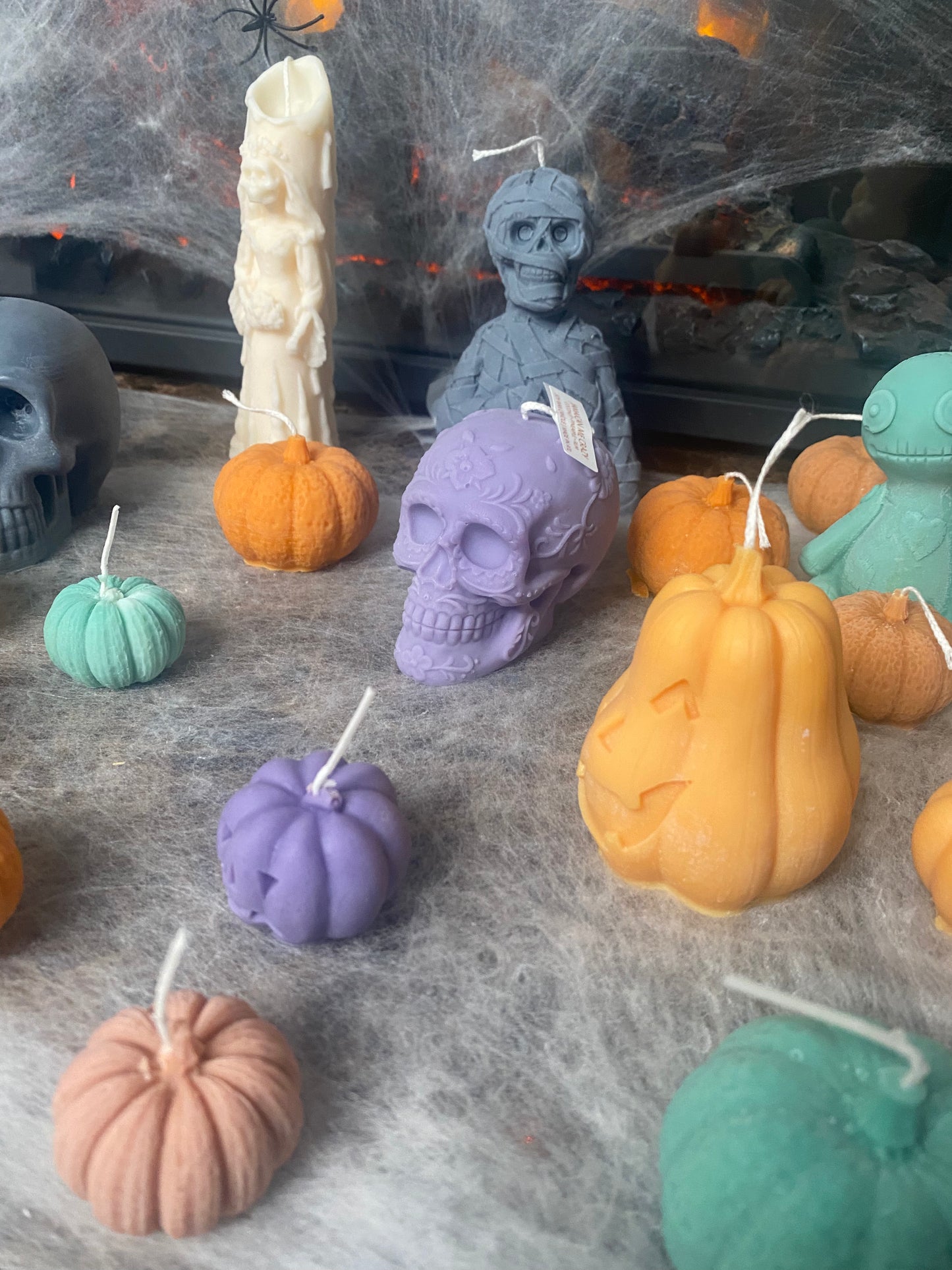 Dia De Los Muertos Flower Skull Candle