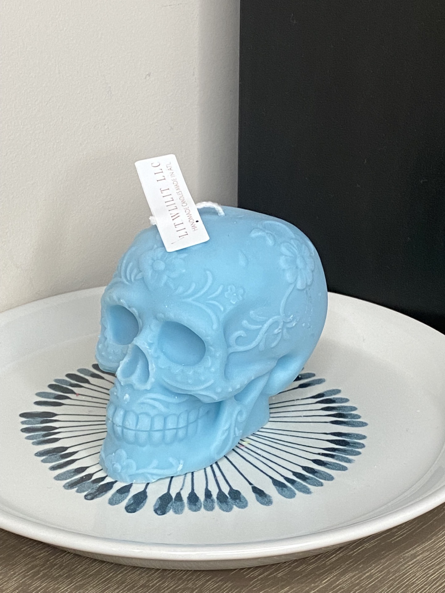 Dia De Los Muertos Flower Skull Candle