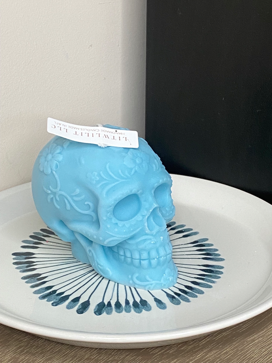 Dia De Los Muertos Flower Skull Candle